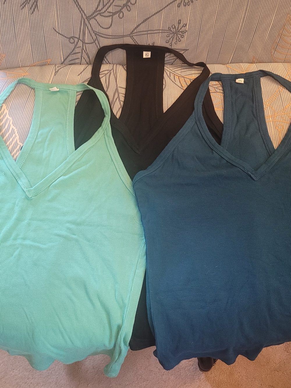 Women’s Ribbed V-Neck Racerback Crop Tank Tops - Black, Teal, Mint and White